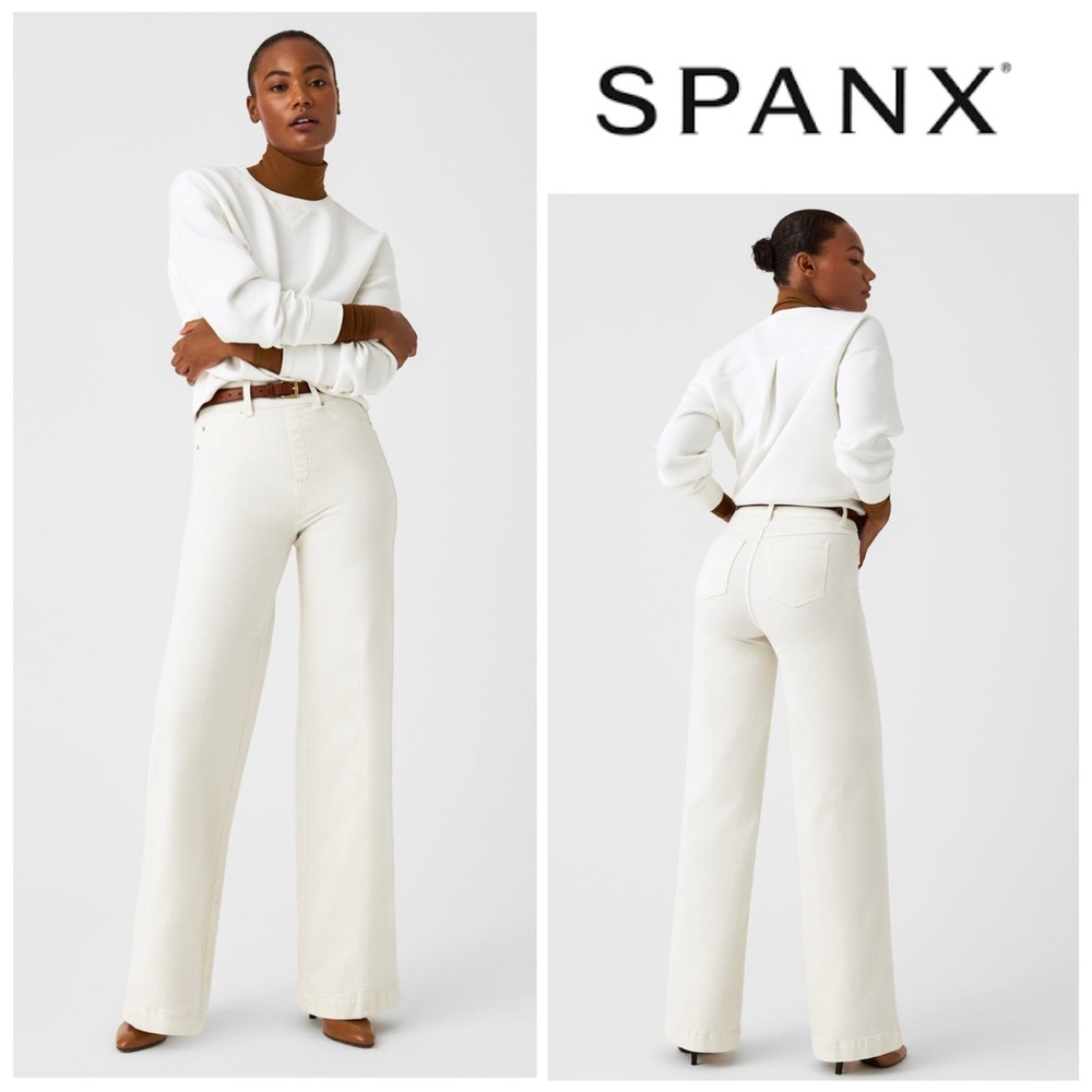 NWT SPANX Seamed Wide Leg Jeans in Ecru White
